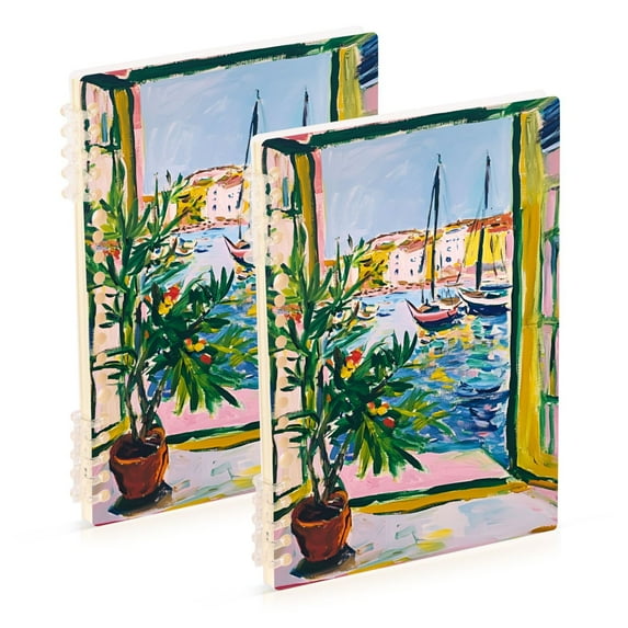 FORMRS 1-Subject Spiral Notebook 8" x 5" College Ruled 60 Refillable Sheet A5 Hard Cover, 2 Pack, Yellow Window