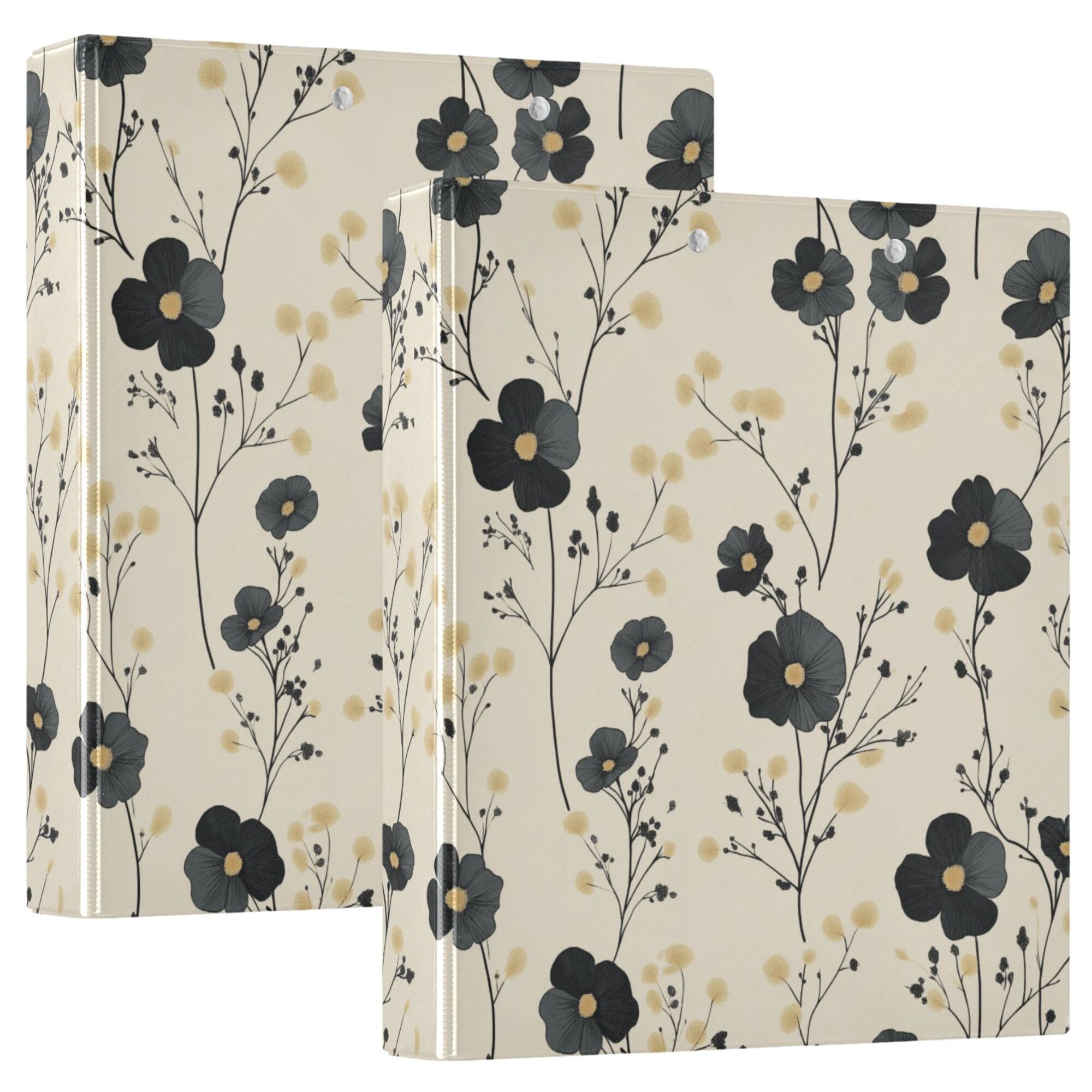 FORMRS 3 Ring Binder with Pockets 1.5" D-Rings Clip Board 200 Sheets Capacity, Small Black Flowers
