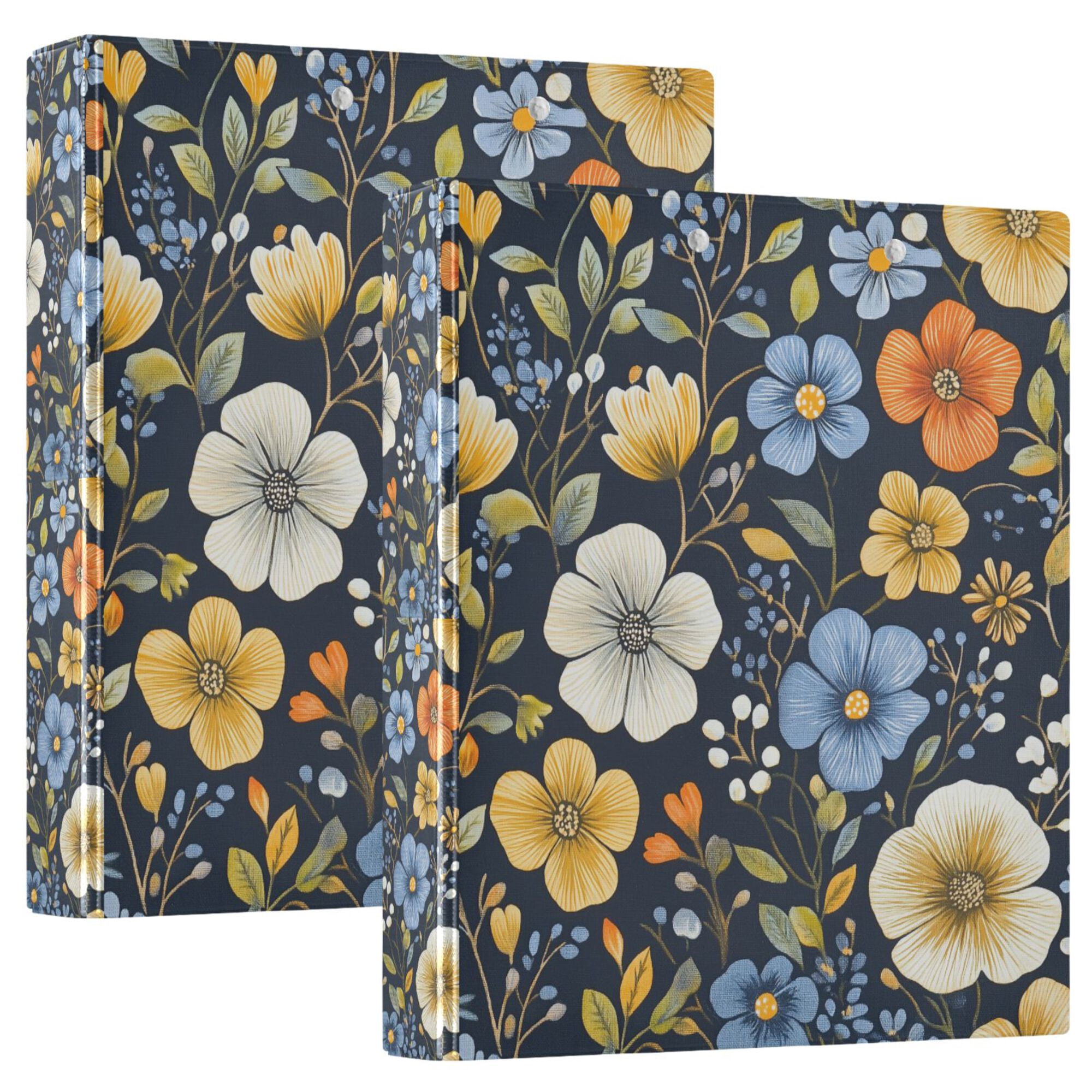FORMRS 3 Ring Binder 1/2 inch with Pockets Set of 2 Clip Board 200 Sheets Capacity, Navy Floral Pattern