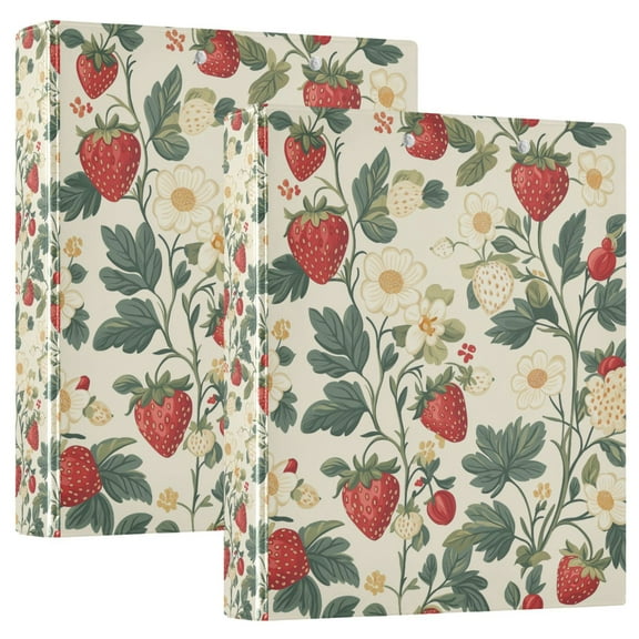 FORMRS 3 Ring Binder 1/2 inch with Pockets Set of 2 Clip Board 200 Sheets Capacity, Small Strawberry Pattern