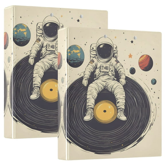 FORMRS 3 Ring Binder 1.5 inch with Pockets Clip Board 200 Sheets Capacity, Beige Astronaut Record