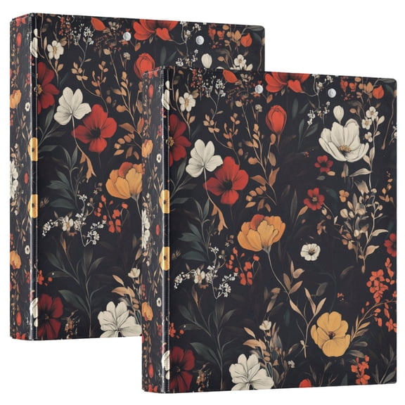 FORMRS 3 Ring Binder with Pockets 1.5" D-Rings Clip Board 200 Sheets Capacity, Black Floral Pattern