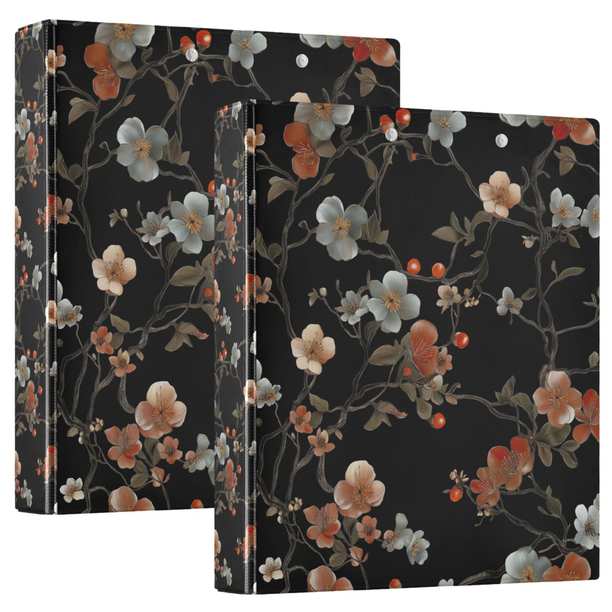 FORMRS 3 Ring Binder with Pockets 1.5" D-Rings Clip Board 200 Sheets Capacity, Black Flowers