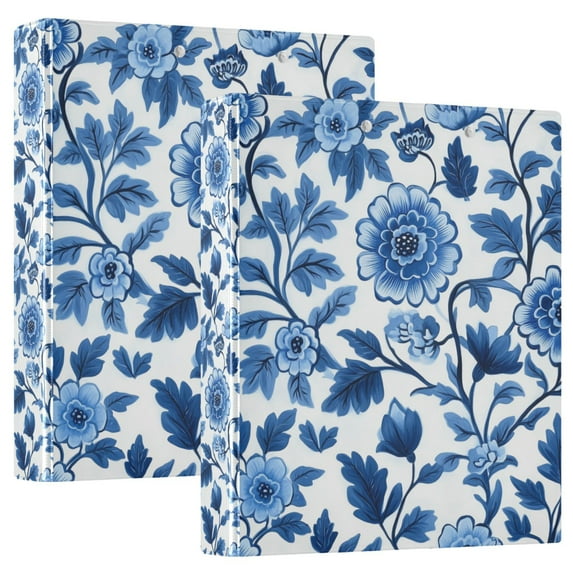 FORMRS 3 Ring Binder 1.5 inch with Pockets Clip Board 200 Sheets Capacity, Blue Floral Pattern
