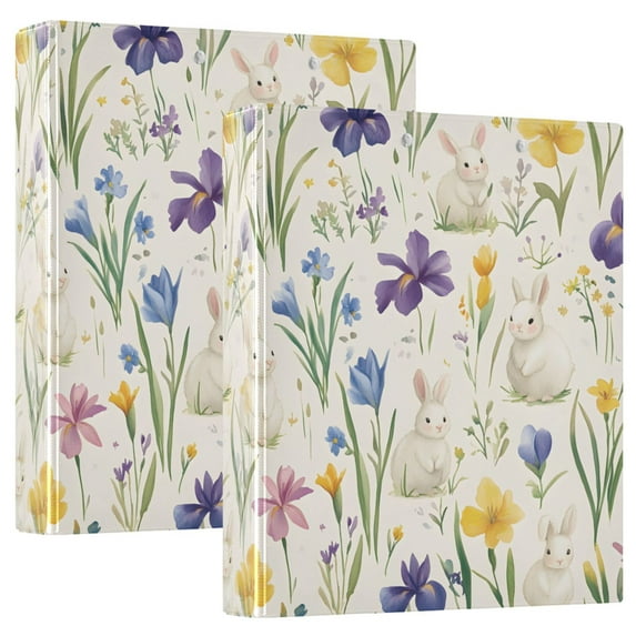 FORMRS 3 Ring Binder 1.5 inch with Pockets Clip Board 200 Sheets Capacity, Blue Floral Rabbit