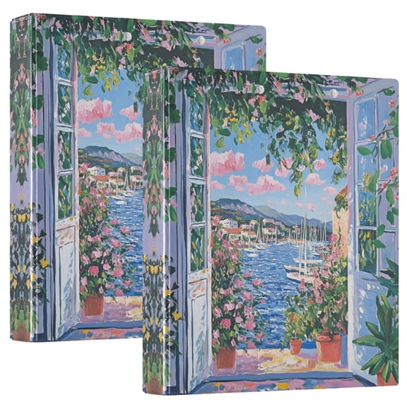FORMRS 3 Ring Binder with Pockets 1.5" D-Rings Clip Board 200 Sheets Capacity, Blue Floral Window