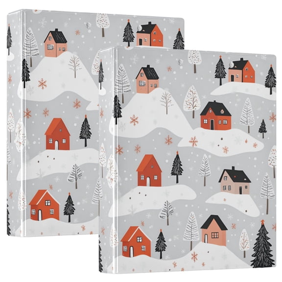 FORMRS 3 Ring Binder with Pockets 1.5" D-Rings Clip Board 200 Sheets Capacity, Cartoon Red Houses