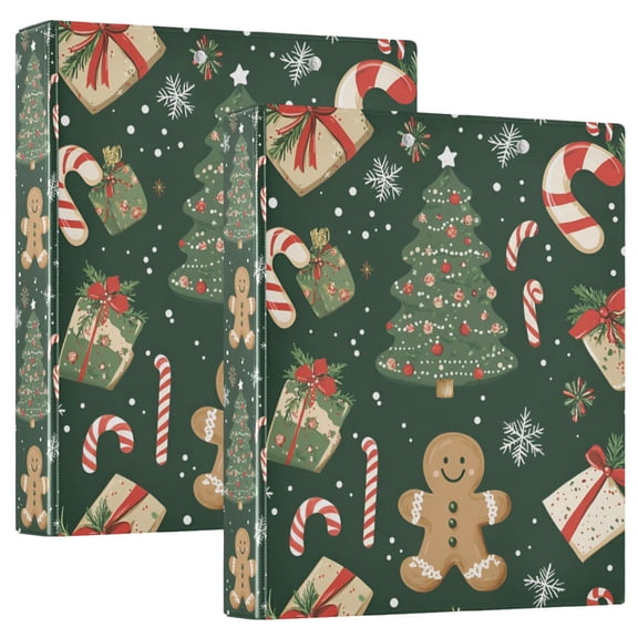 FORMRS 3 Ring Binder with Pockets 1.5" D-Rings Clip Board 200 Sheets Capacity, Christmas Cartoon Gingerbread Pattern