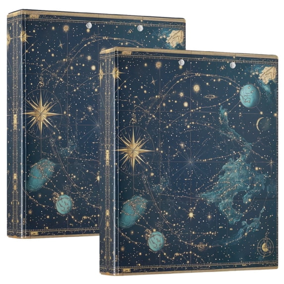 FORMRS 3 Ring Binder with Pockets 1.5" D-Rings Clip Board 200 Sheets Capacity, Dark Star Map