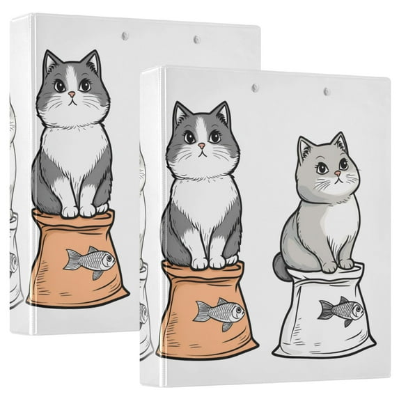FORMRS 3 Ring Binder 1.5 inch with Pockets Clip Board 200 Sheets Capacity, Gray Cute Chubby Cat