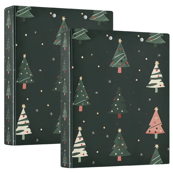 FORMRS 3 Ring Binder with Pockets 1.5" D-Rings Clip Board 200 Sheets Capacity, Green Christmas Trees