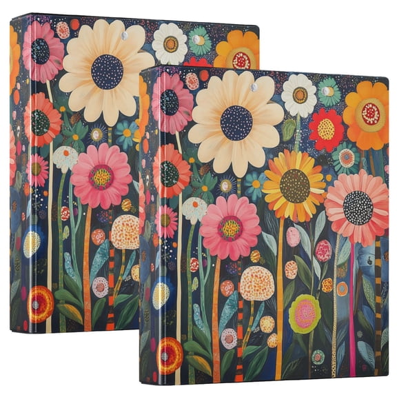 FORMRS 3 Ring Binder 1.5 inch with Pockets Clip Board 200 Sheets Capacity, Large Colorful Flowers