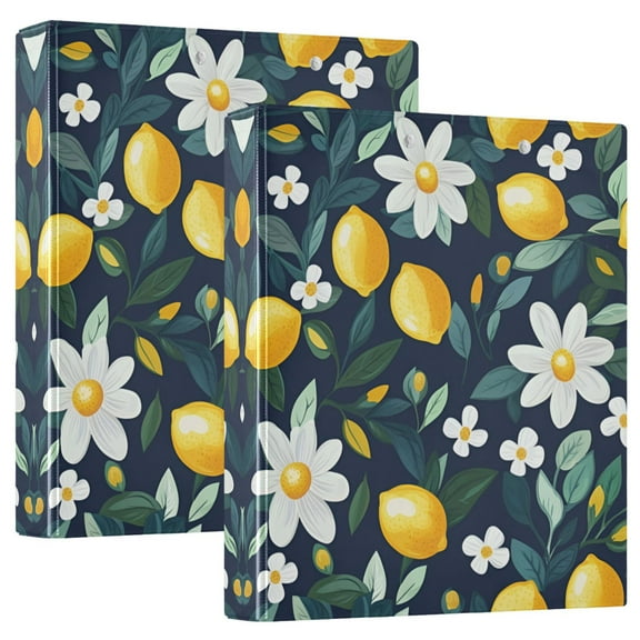 FORMRS 3 Ring Binder 1.5 inch with Pockets Clip Board 200 Sheets Capacity, Lemon Flowers
