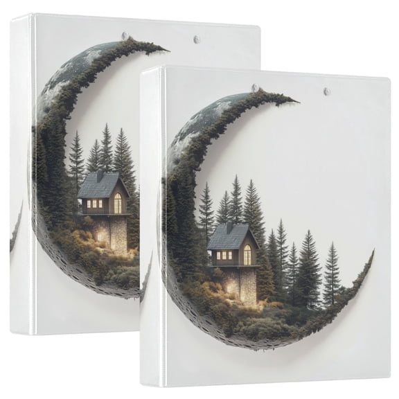 FORMRS 3 Ring Binder with Pockets 1.5" D-Rings Clip Board 200 Sheets Capacity, Moon House