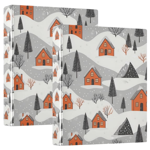 FORMRS 3 Ring Binder with Pockets 1.5" D-Rings Clip Board 200 Sheets Capacity, Orange Cartoon Houses