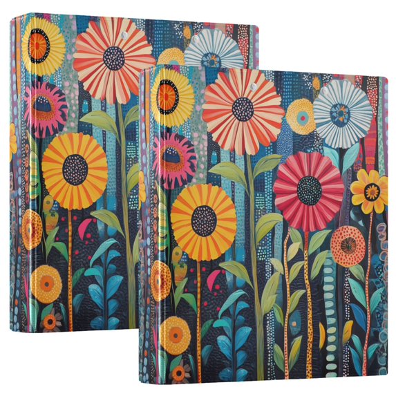 FORMRS 3 Ring Binder 1.5 inch with Pockets Clip Board 200 Sheets Capacity, Orange Colorful Flowers