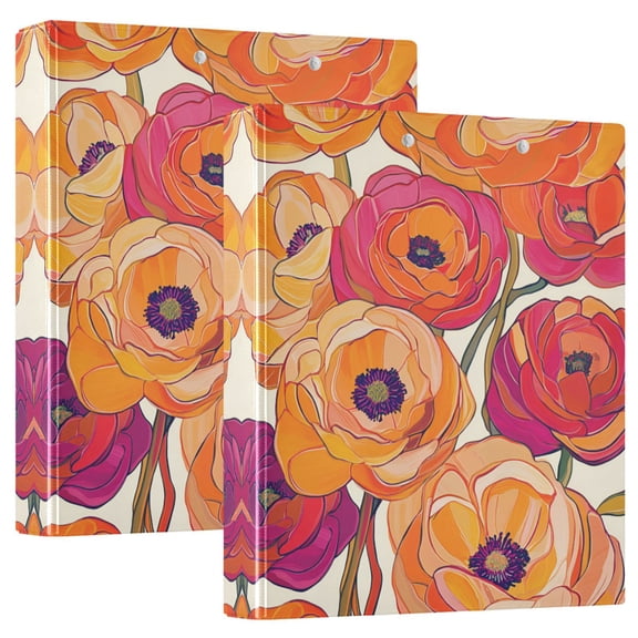 FORMRS 3 Ring Binder with Pockets 1.5" D-Rings Clip Board 200 Sheets Capacity, Orange Hand Drawn Floral
