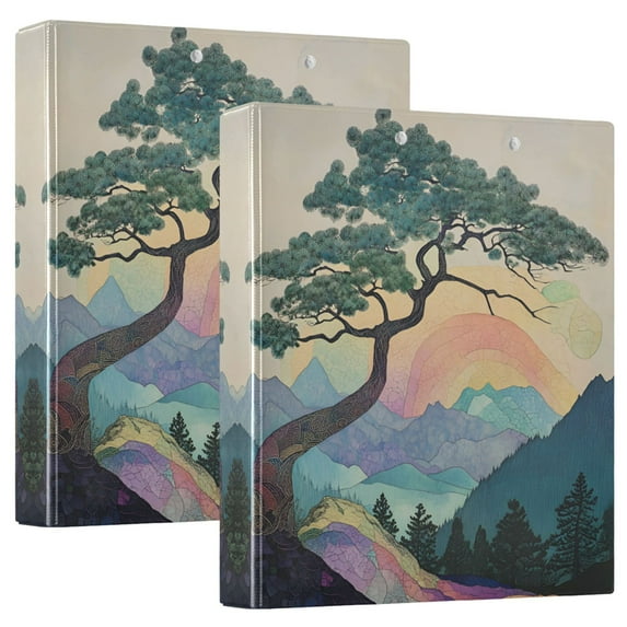 FORMRS 3 Ring Binder 1.5 inch with Pockets Clip Board 200 Sheets Capacity, Pine Tree Rainbow