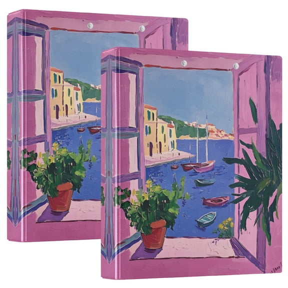 FORMRS 3 Ring Binder with Pockets 1.5" D-Rings Clip Board 200 Sheets Capacity, Purple Window Scene