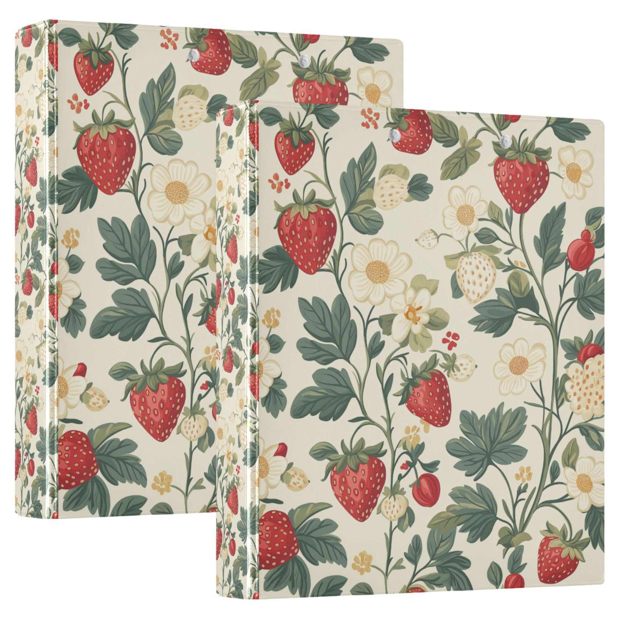 FORMRS 3 Ring Binder 1.5 inch with Pockets Clip Board 200 Sheets Capacity, Small Strawberry Pattern
