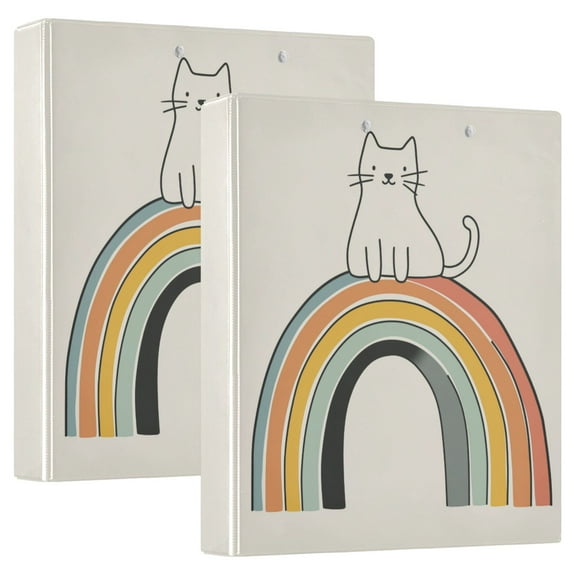 FORMRS 3 Ring Binder 1.5 inch with Pockets Clip Board 200 Sheets Capacity, White Cat Rainbow