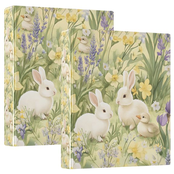 FORMRS 3 Ring Binder 1.5 inch with Pockets Clip Board 200 Sheets Capacity, Yellow Floral Rabbit
