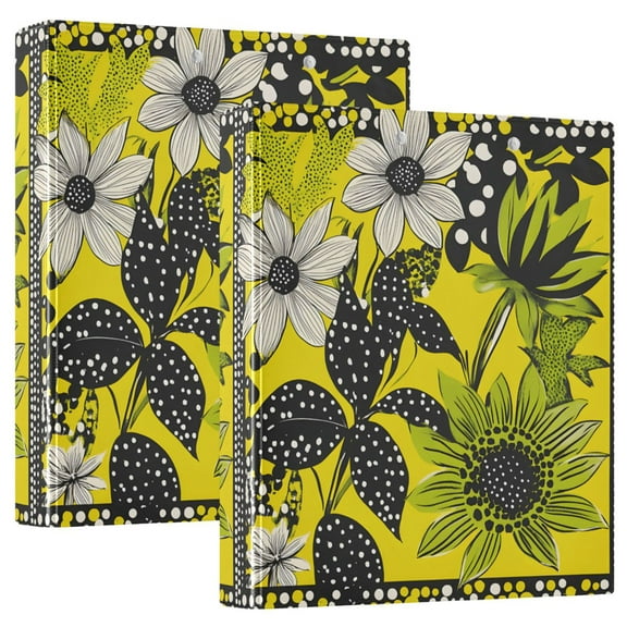 FORMRS 3 Ring Binder 1.5 inch with Pockets Clip Board 200 Sheets Capacity, Yellow Flowers