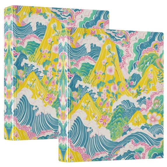 FORMRS 3 Ring Binder 1.5 inch with Pockets Clip Board 200 Sheets Capacity, Yellow Mountains