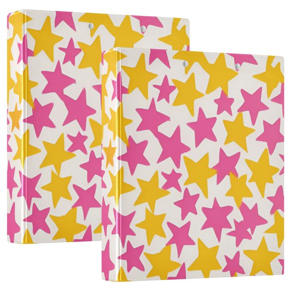 FORMRS 3 Ring Binder with Pockets 1.5" D-Rings Clip Board 200 Sheets Capacity, Yellow Stars Pattern