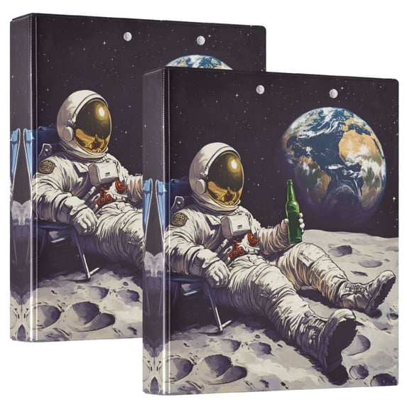 FORMRS 3 Ring Binder 1.5 inch with Pockets Set of 2 Clip Board 200 Sheets Capacity, Beige Astronaut