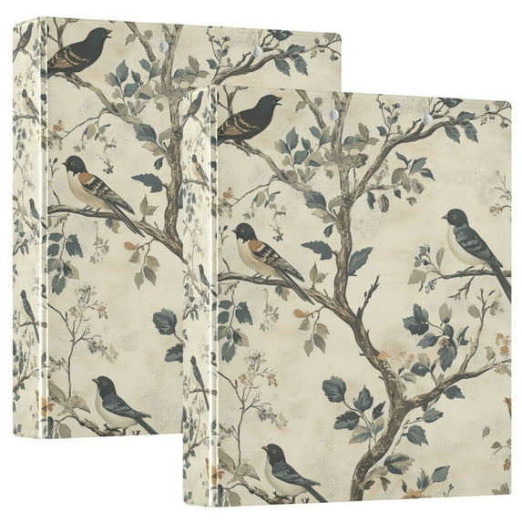 FORMRS 3 Ring Binder 1.5 inch with Pockets Set of 2 Clip Board 200 Sheets Capacity, Beige Birds