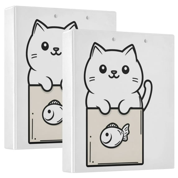 FORMRS 3 Ring Binder 1.5 inch with Pockets Set of 2 Clip Board 200 Sheets Capacity, Beige Chubby Cat