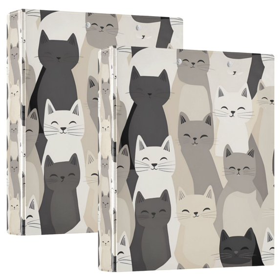 FORMRS 3 Ring Binder 1.5 inch with Pockets Set of 2 Clip Board 200 Sheets Capacity, Beige Cute Cats