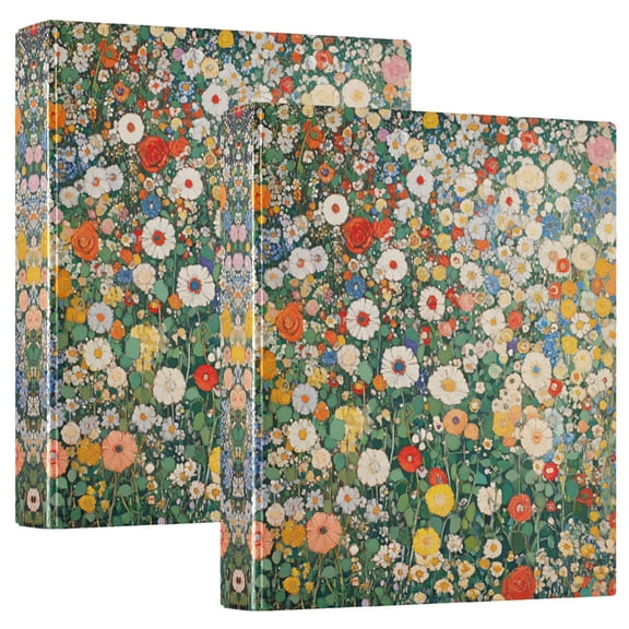 FORMRS 3 Ring Binder 1.5 inch with Pockets Set of 2 Clip Board 200 Sheets Capacity, Beige Floral Garden