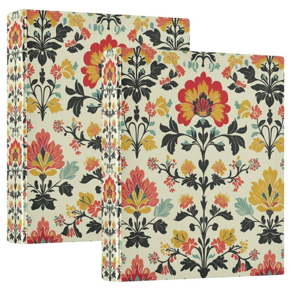 FORMRS 3 Ring Binder 1.5 inch with Pockets Set of 2 Clip Board 200 Sheets Capacity, Beige Floral