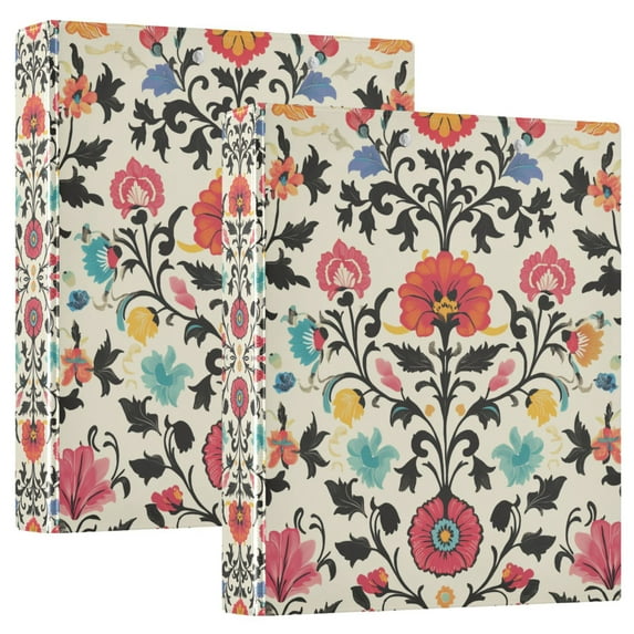 FORMRS 3 Ring Binder 1.5 inch with Pockets Set of 2 Clip Board 200 Sheets Capacity, Beige Red Floral