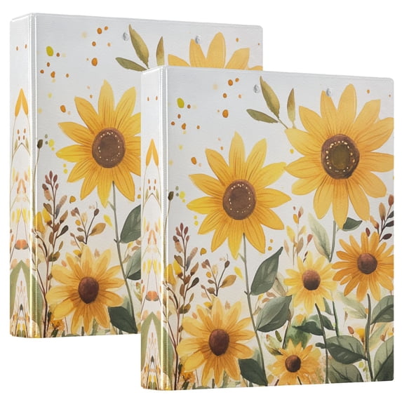 FORMRS 3 Ring Binder 1.5 inch with Pockets Set of 2 Clip Board 200 Sheets Capacity, Beige Sunflowers