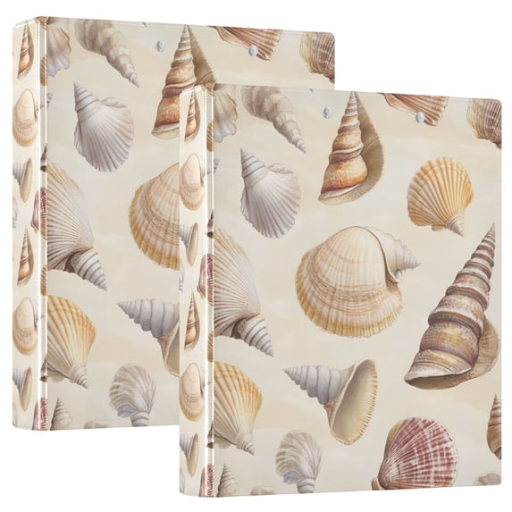 FORMRS 3 Ring Binder 1.5 inch with Pockets Set of 2 Clip Board 200 Sheets Capacity, Beige Watercolor Seashells