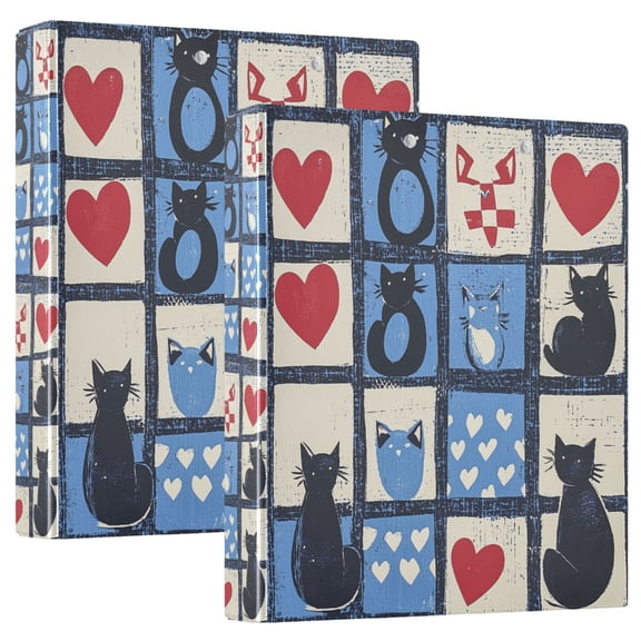 FORMRS 3 Ring Binder 1.5 inch with Pockets Set of 2 Clip Board 200 Sheets Capacity, Black Cats and Hearts