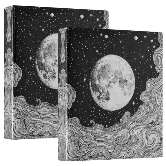 FORMRS 3 Ring Binder 1.5 inch with Pockets Set of 2 Clip Board 200 Sheets Capacity, Black Moon