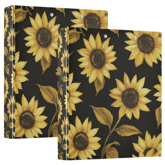 FORMRS 3 Ring Binder 1.5 inch with Pockets Set of 2 Clip Board 200 Sheets Capacity, Black Sunflower Pattern