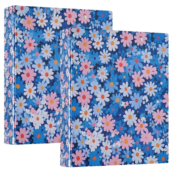 FORMRS 3 Ring Binder 1.5 inch with Pockets Set of 2 Clip Board 200 Sheets Capacity, Blue Daisy