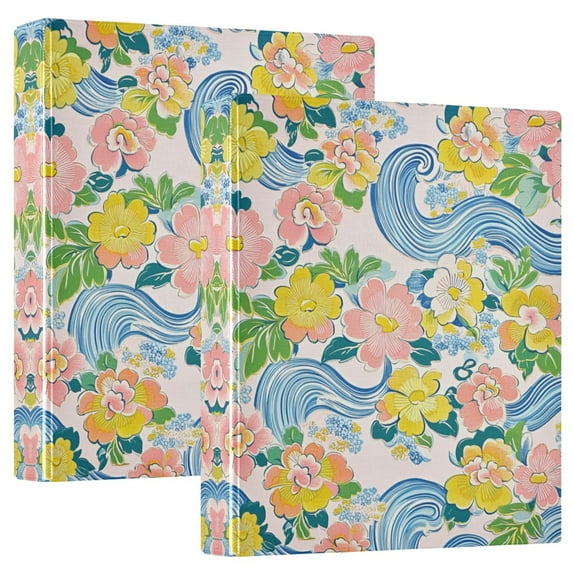 FORMRS 3 Ring Binder 1.5 inch with Pockets Set of 2 Clip Board 200 Sheets Capacity, Blue Floral Wave