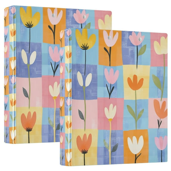 FORMRS 3 Ring Binder 1.5 inch with Pockets Set of 2 Clip Board 200 Sheets Capacity, Blue Flowers