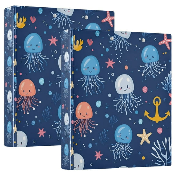 FORMRS 3 Ring Binder 1.5 inch with Pockets Set of 2 Clip Board 200 Sheets Capacity, Blue Jellyfish
