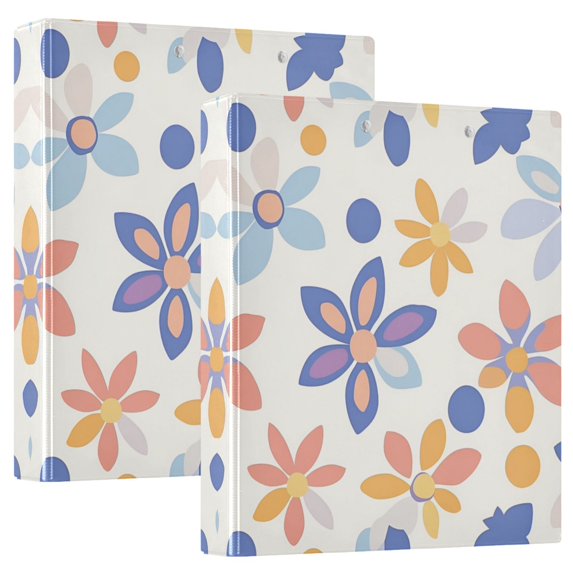 FORMRS 3 Ring Binder 1.5 inch with Pockets Set of 2 Clip Board 200 Sheets Capacity, Blue Retro Flower