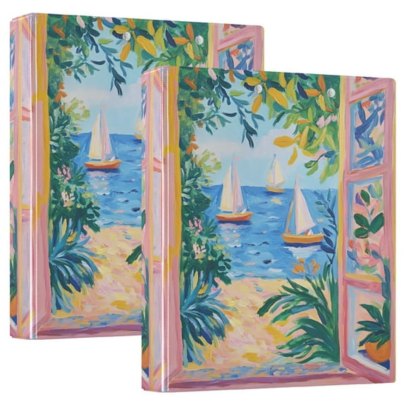 FORMRS 3 Ring Binder 1.5 inch with Pockets Set of 2 Clip Board 200 Sheets Capacity, Blue Seaside