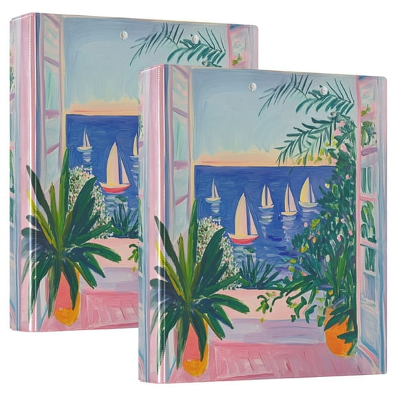 FORMRS 3 Ring Binder 1.5 inch with Pockets Set of 2 Clip Board 200 Sheets Capacity, Boat Seaside