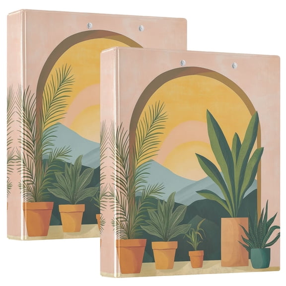 FORMRS 3 Ring Binder 1.5 inch with Pockets Set of 2 Clip Board 200 Sheets Capacity, Boho Plants