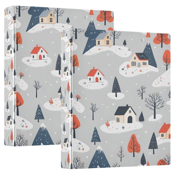 FORMRS 3 Ring Binder 1.5 inch with Pockets Set of 2 Clip Board 200 Sheets Capacity, Cartoon Blue Houses